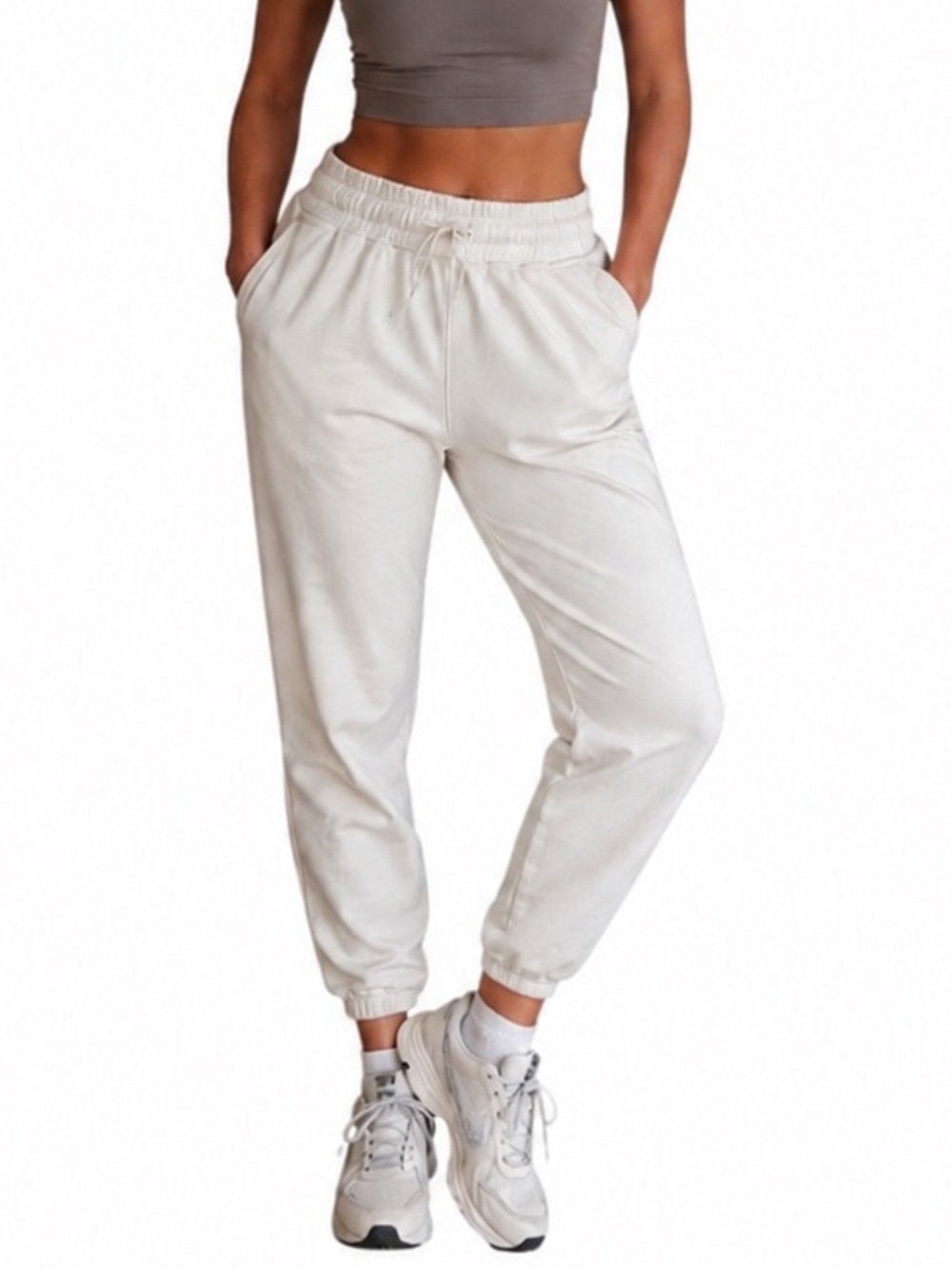 Reebok Medium Ivory Cropped Casual Joggers w/ Pockets Loungewear Athleisure